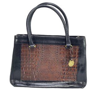 BRAHMIN Handbag Two Tone Embossed Leather Double Handle Satchel Vintage Purse